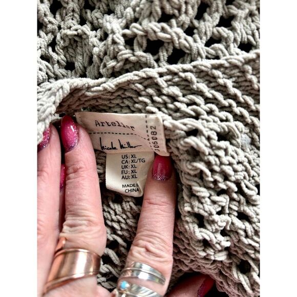 Artelier Nicole Miller Button Knit open weave Cardigan Sweater Khaki Size XL - Picture 4 of 6